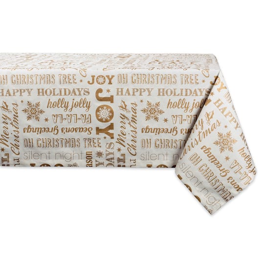 DII&#xAE; 84&#x22; Gold Christmas Collage Tablecloth